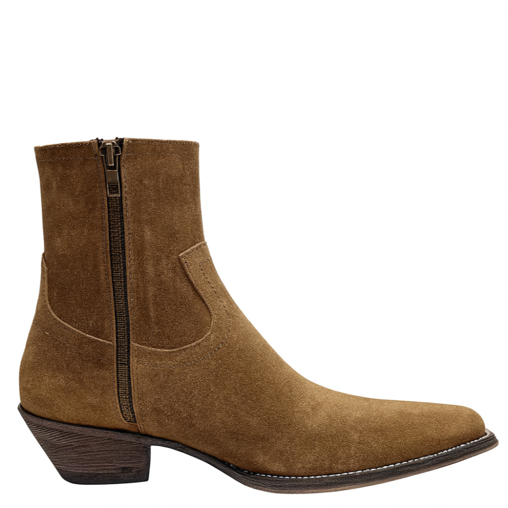 Men's Brown Suede Fringe Side Zipper Boot