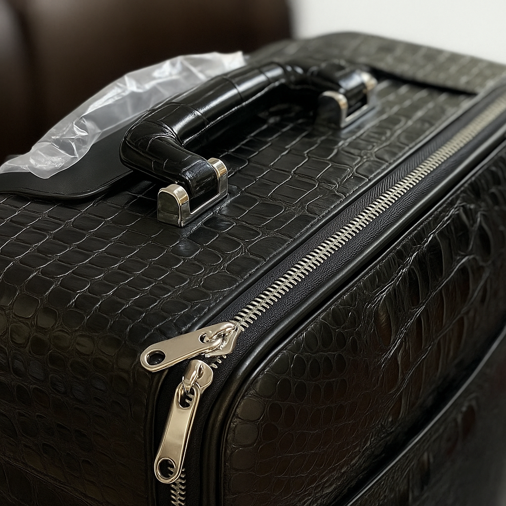 Italian Noir Crocodile Leather Edition Trolley Travel Bag