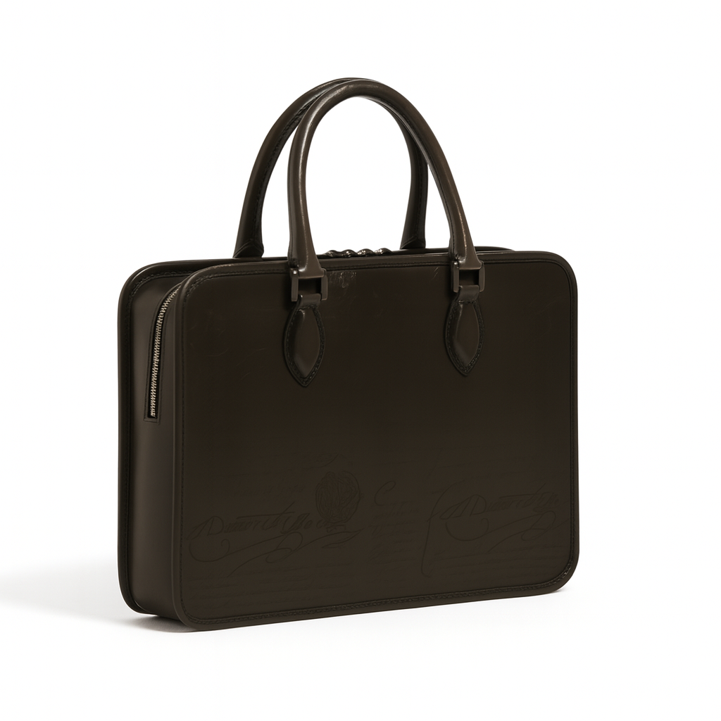 Luxury Handcrafted Printed Leather Chocolate Brown Briefcase