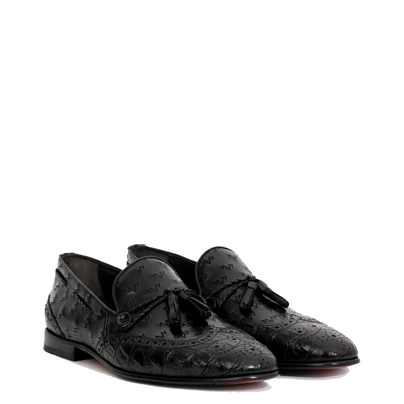 Black Leather Tassel Loafer Men Shoe