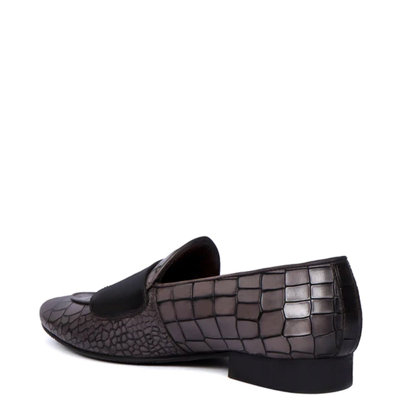 Deep Cut Croco Double Monk Black Shoe For Men