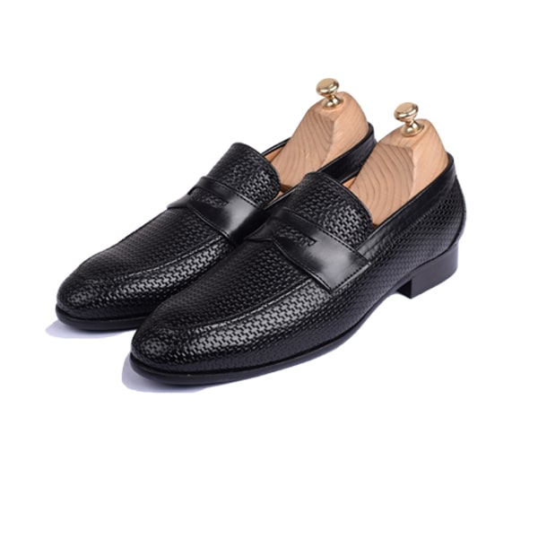 Penny Weaved Navy Blue Hand Colored Leather Loafer