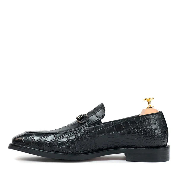 Brown Horse Bit Croco Slip On Loafers