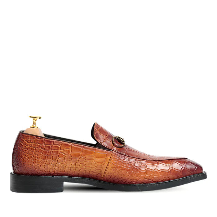 Black Horse Bit Croco Slip On Loafers