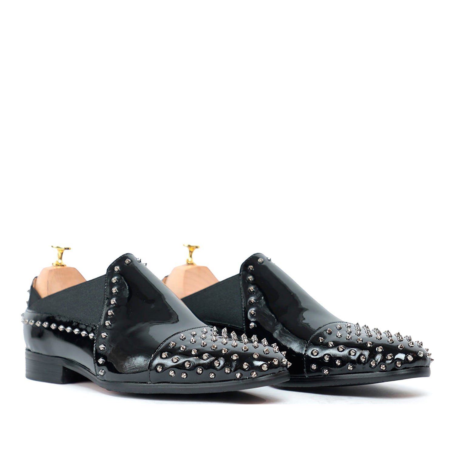 Black Patent Studded Slip On Loafers