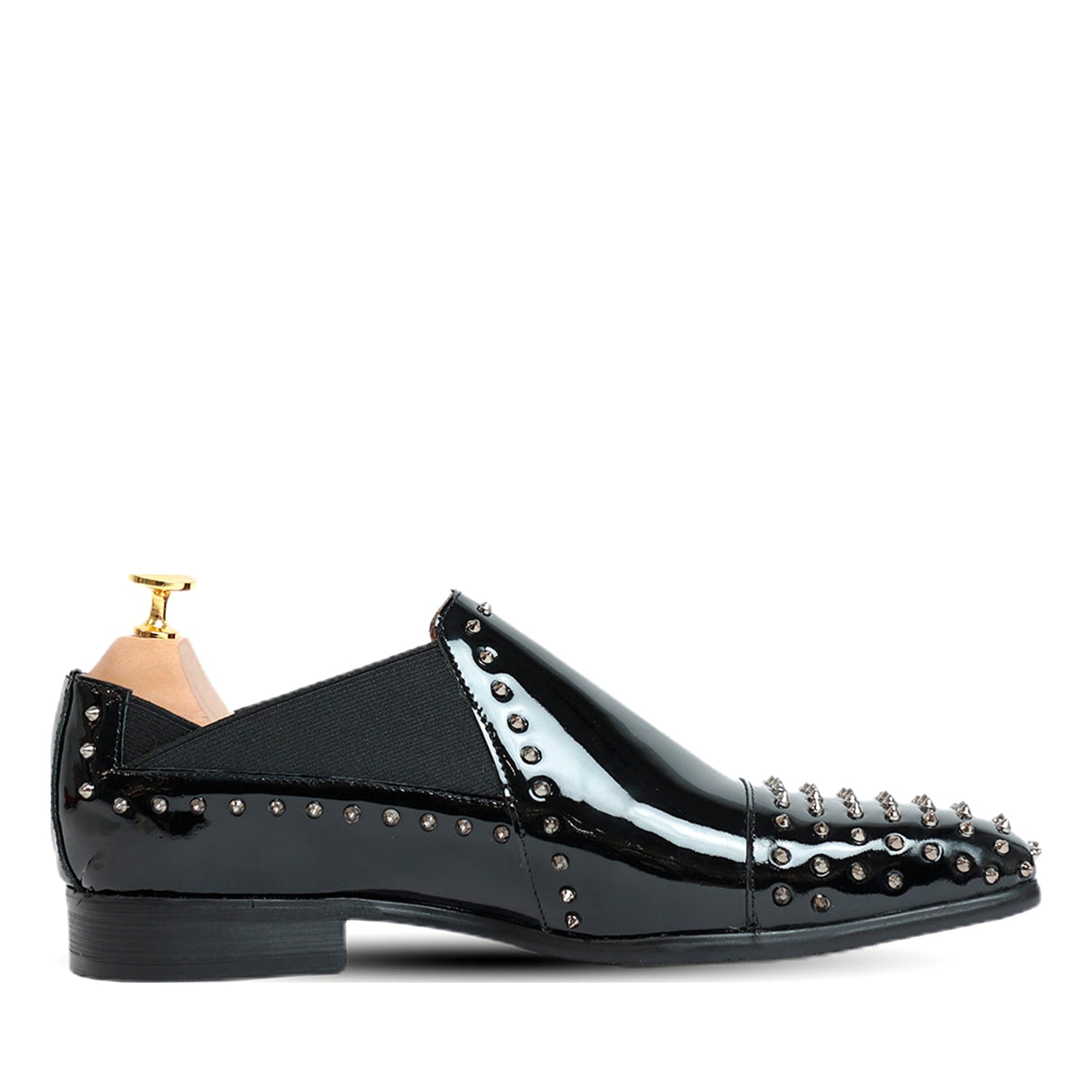 Black Patent Studded Slip On Loafers