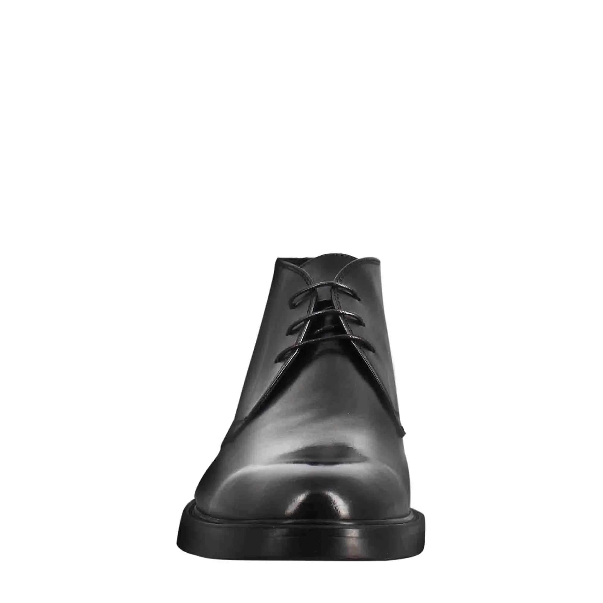 Black Smooth Leather Ankle Boots