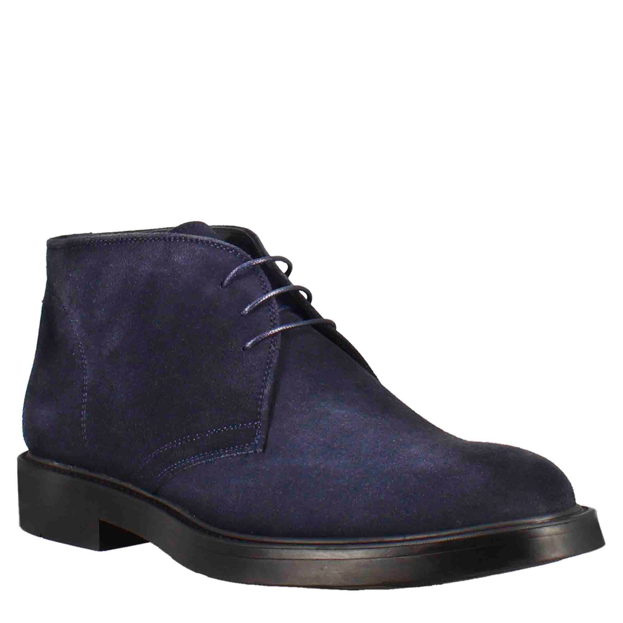 Dark Blue Suede Leather Ankle Boots