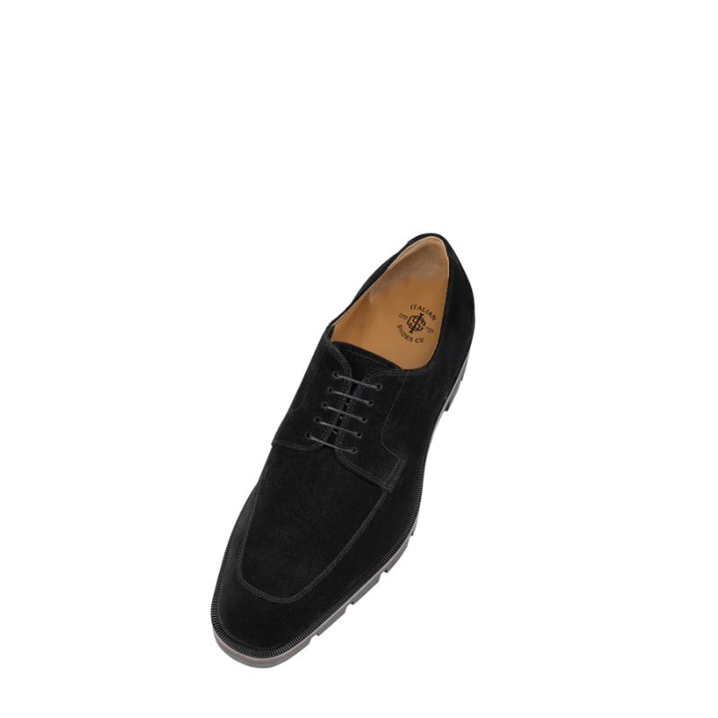 Luxury Suede Black Leather Derby Shoes with Lug Sole