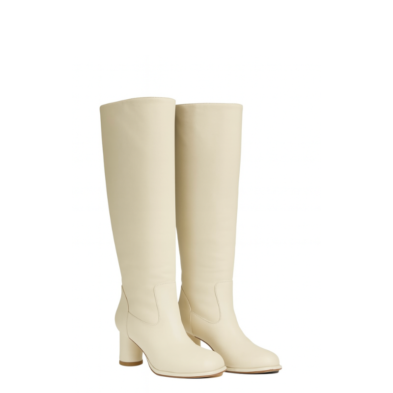 Women's Leather Brown Solid Block Heel Long Boots