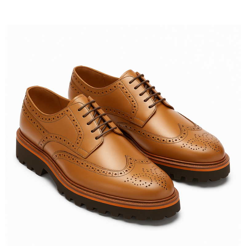 Luxury Shiny Leather Brogue Wingtip Shoe Brown