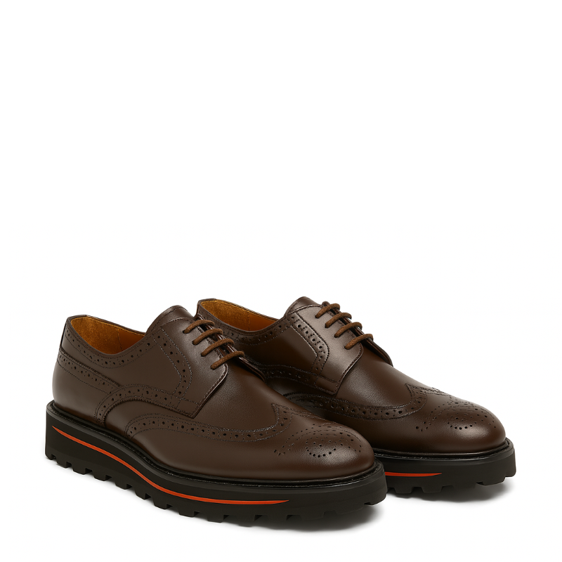 Luxury Shiny Leather Brogue Wingtip Shoe Brown