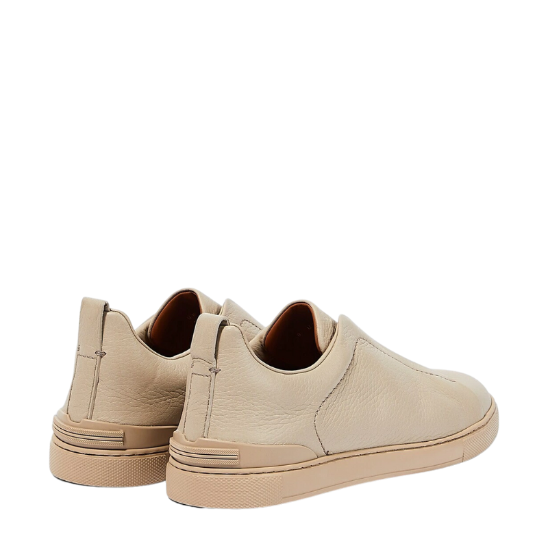 Luxury Triple Stitch Leather Beige Sneaker for Men's
