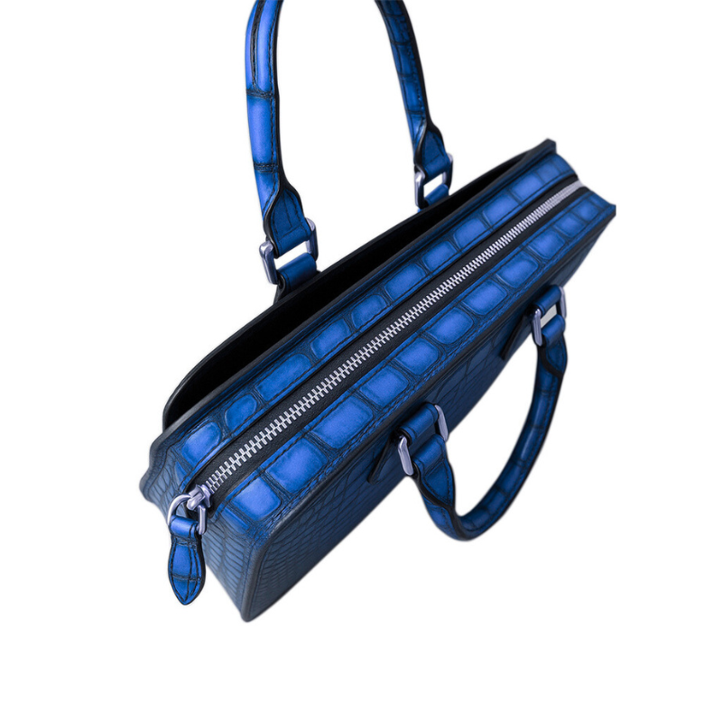 Men's Original Luxury Blue Crocodile Leather Briefcase Bag