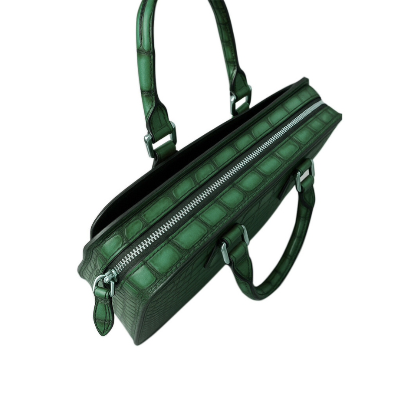 Men's Original Luxury Green Crocodile Leather Briefcase Bag