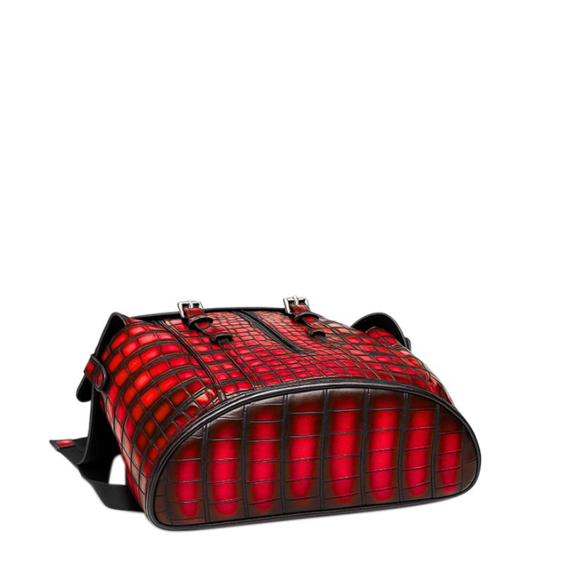 Luxury Burgundy Croco Leather Backpack