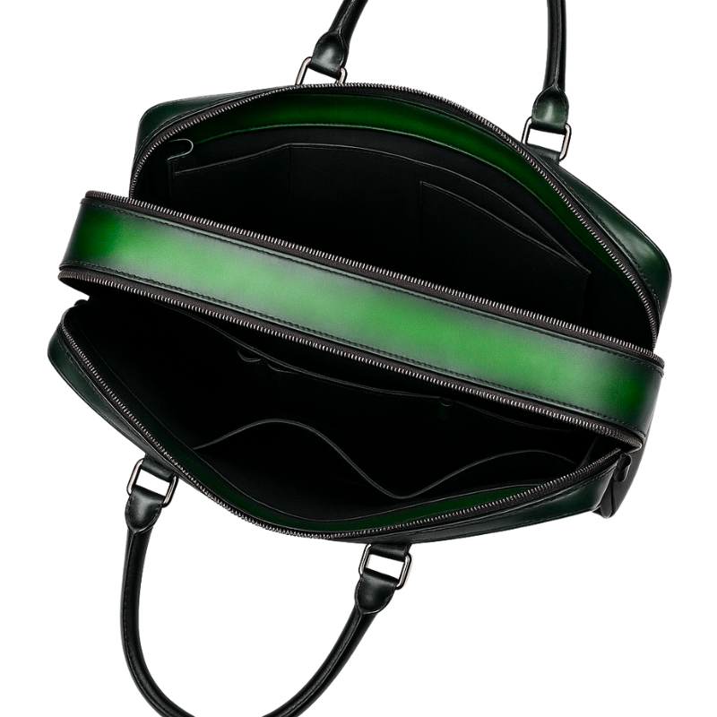 Men's Multifunctional Leather Luxury Green Briefcase Bag
