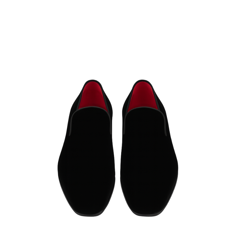 Velvet Black Loafers with Metallic Silver Heel Detailing