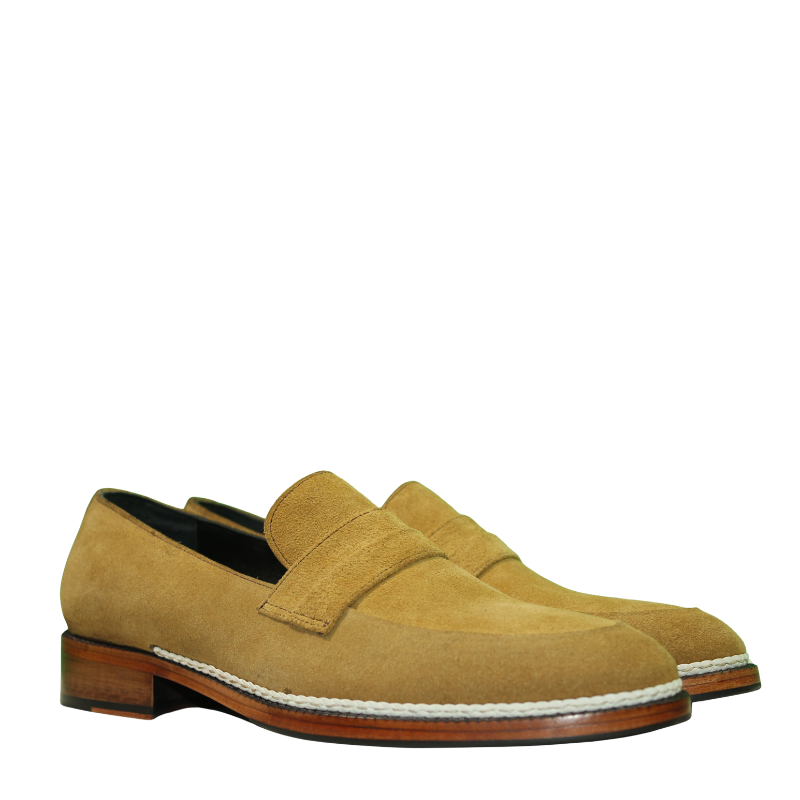 Classic Suede Leather Tan Penny Lofer Slip-On