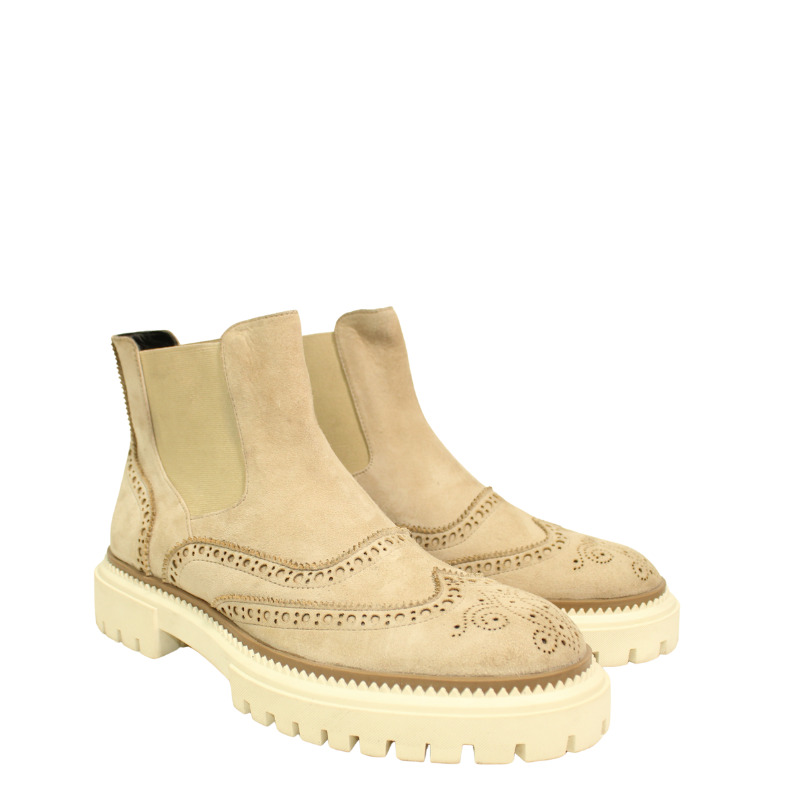 Italian Suede Leather Beige Chelsea Ankle Boot