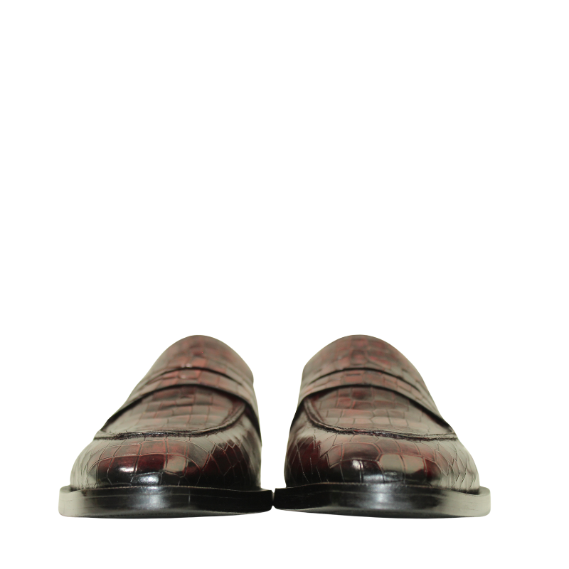 Luxury Croco Leather Brown Stitched Loafer Shoe