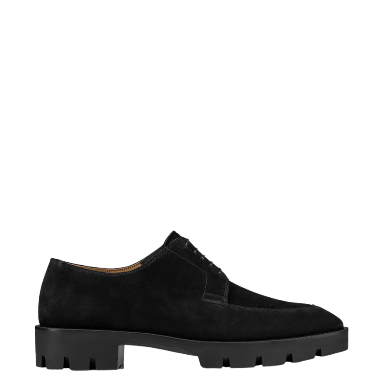 Luxury Suede Black Leather Derby Shoes with Lug Sole