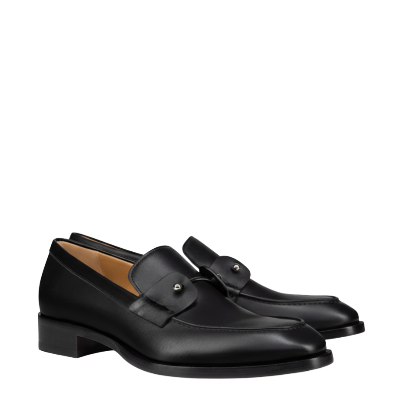 Luxury Leather Black Loafer in Metallic Strap
