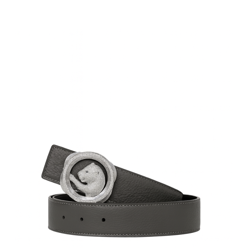 Italain Silver Regal Jaguar Buckle Belt with Brown Leather Strap