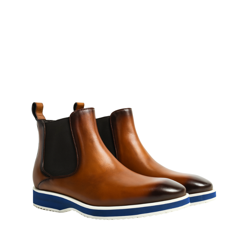 Premium Shiny Leather Brown Chelsea Boots With Hybrid Sole