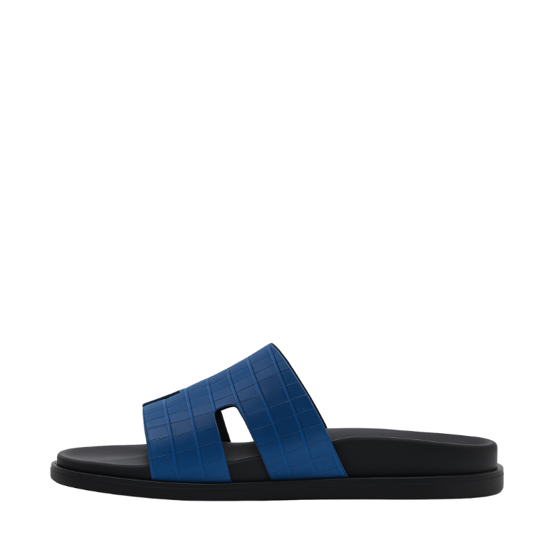 Croco Textured Leather Blue Slipper