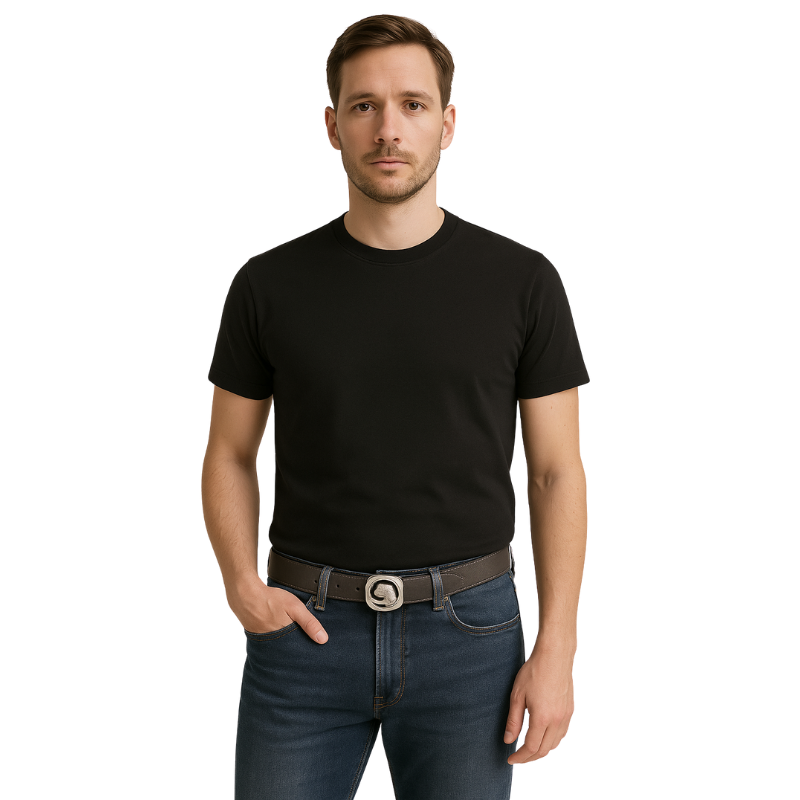 Italain Silver Regal Jaguar Buckle Belt with Brown Leather Strap