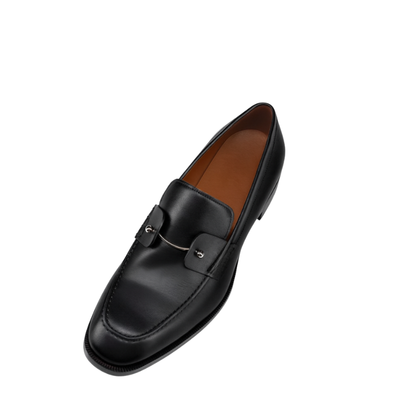 Luxury Leather Black Loafer in Metallic Strap