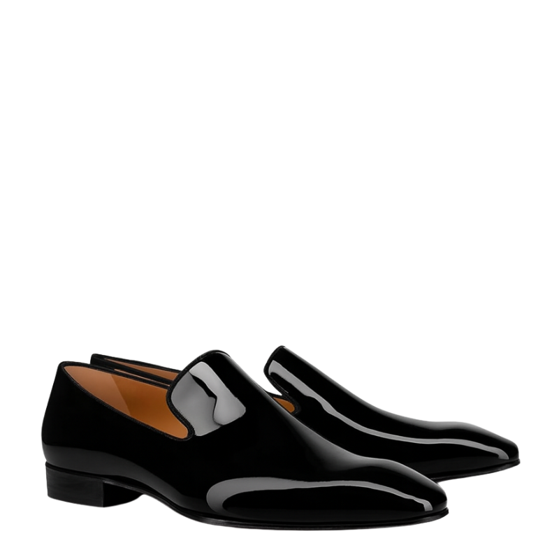 Polished Leather Black Patent Leather Slip-on Shoes