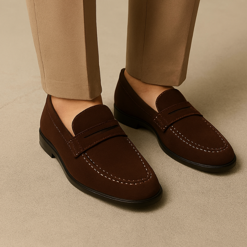 Italian Suede Penny Brown Loafer for Men's