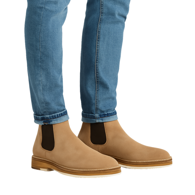 Luxury Suede Leather Tan Chelsea Boot with Hybrid Sole