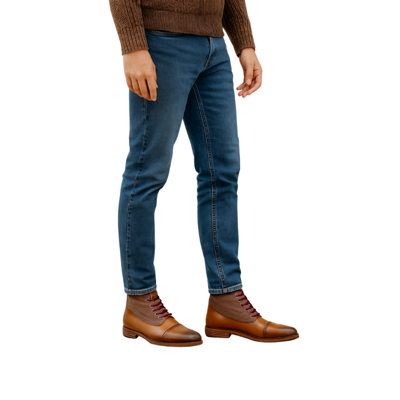 Men's Leather Tan Plaid Ankle Boot