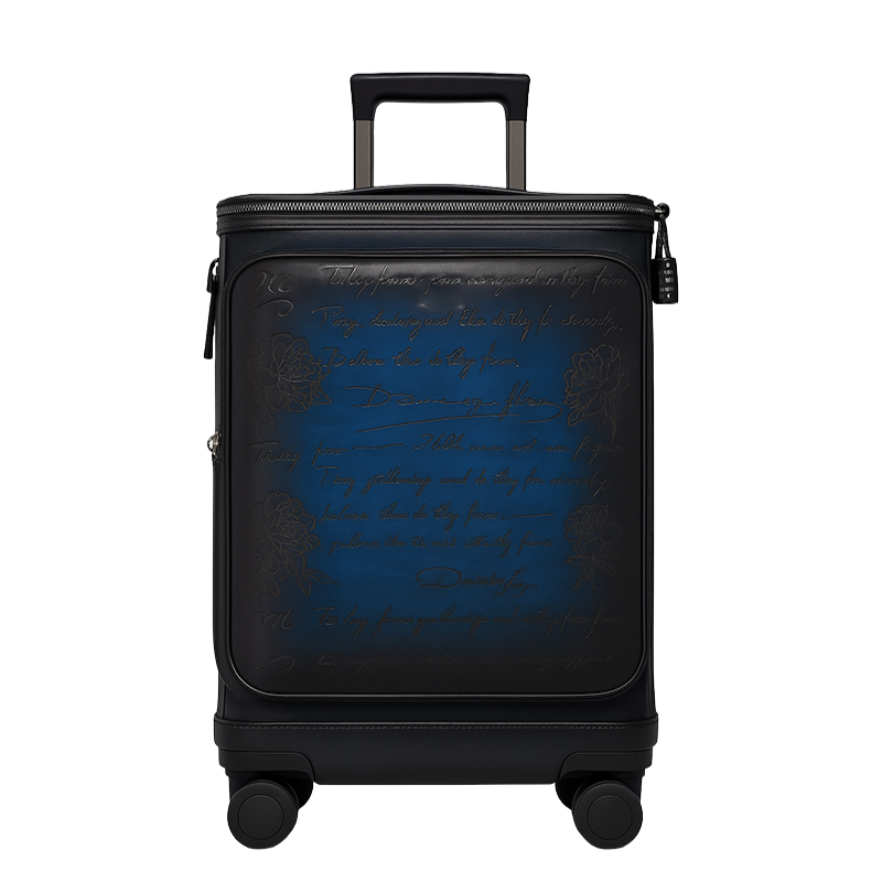 Milano Prestige Black Leather Printed Trolley Case Travelling Luggage Bag