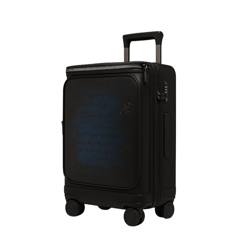 Milano Prestige Brown Leather Printed Trolley Case Travelling Luggage Bag