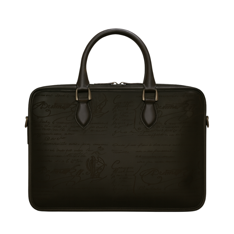 Luxury Handcrafted Printed Leather Black Briefcase