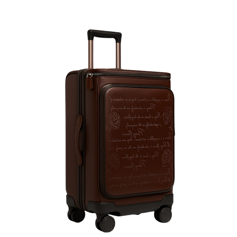 Milano Prestige Blue Leather Printed Trolley Case Travelling Luggage Bag