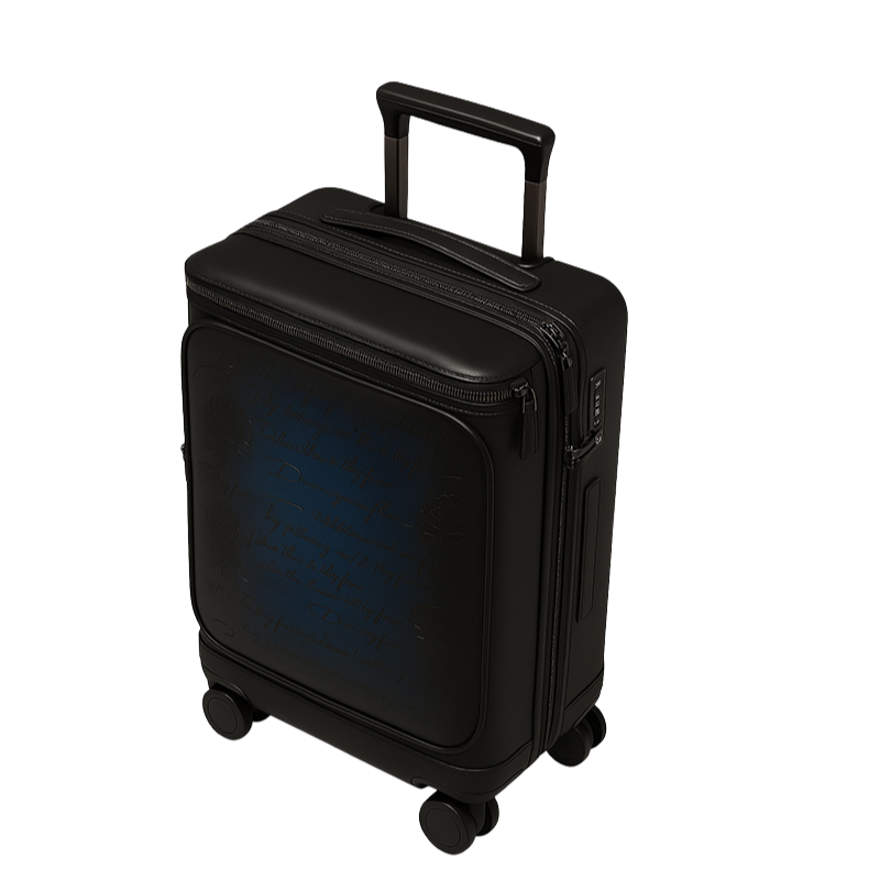 Milano Prestige Black Leather Printed Trolley Case Travelling Luggage Bag