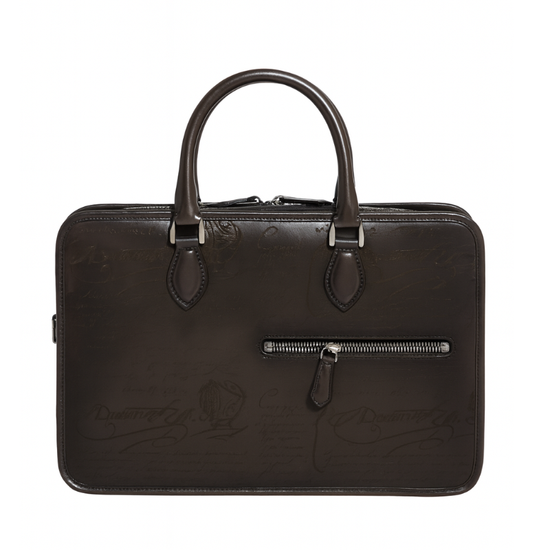 Luxury Handcrafted Printed Leather Black Briefcase