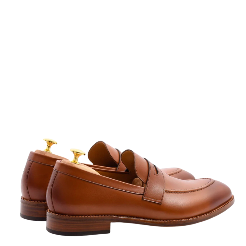 Men's Slip-On Tan Shoe with Stacked Heel