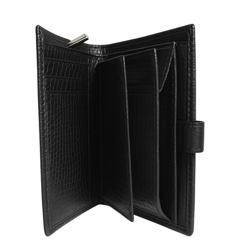 Black Textured Embellished Leather Wallet