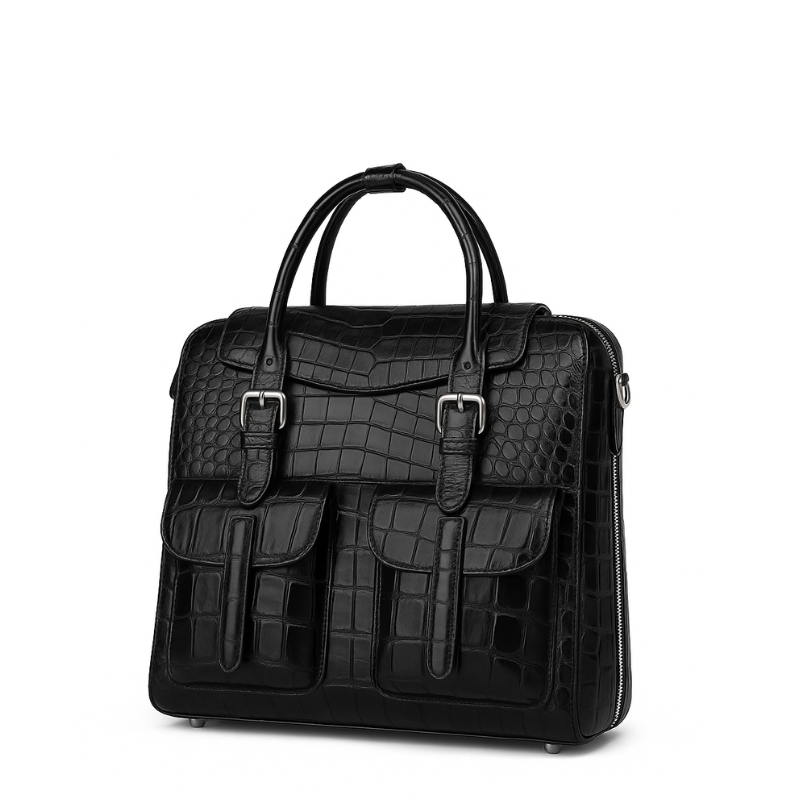 Italian Croco Leather Front Pocket Brown Briefcase Bag