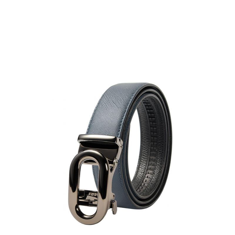 Croco Texture Leather Blue Strap Belt with Sleek Frame Autolock Buckle