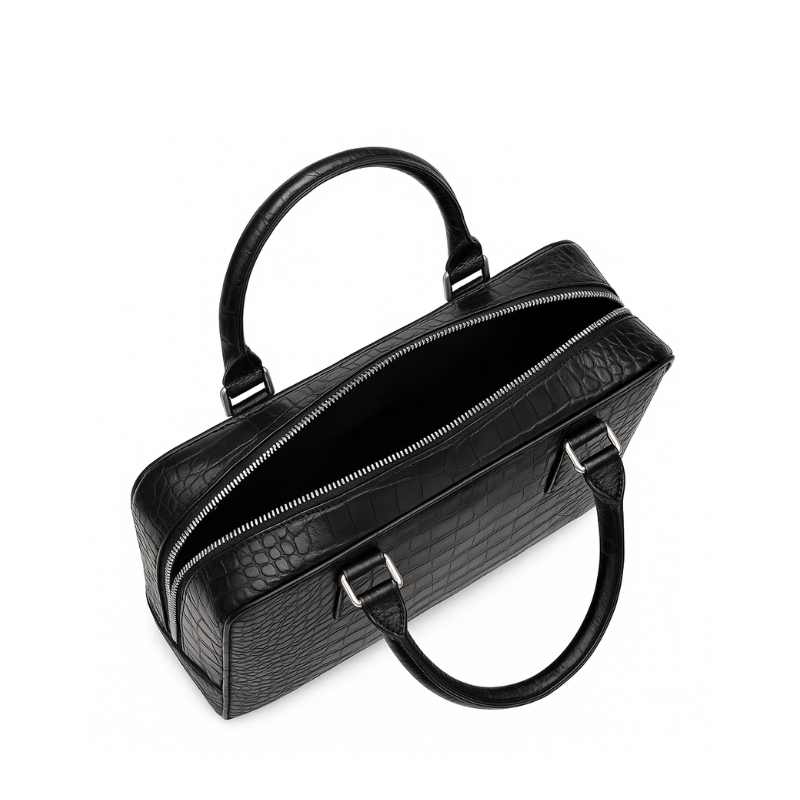 Italian Croco Leather Textured Briefcase Black Edition