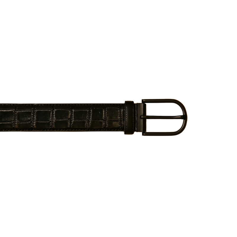 Croco Black Leather Belt with Reversible Buckle