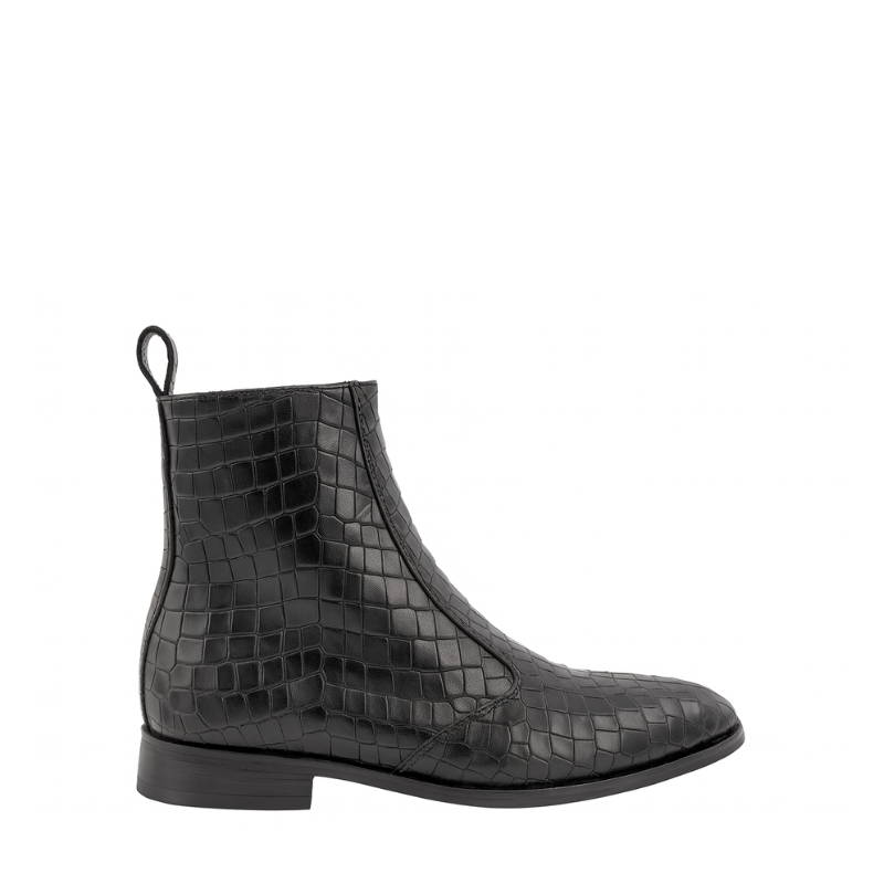 Men's Croco-Textured Leather Chelsea Boots with Side Zipper