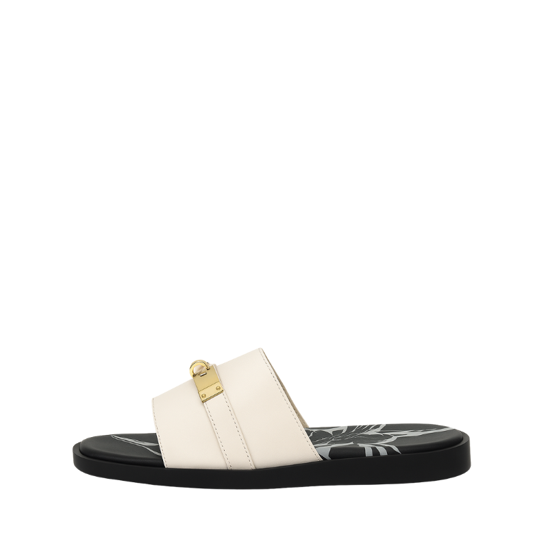 Men's Leather Off-white Slip-on Casual Slider